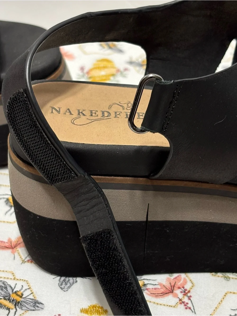 Naked Feet Black Leather Platform Slingback Sandals